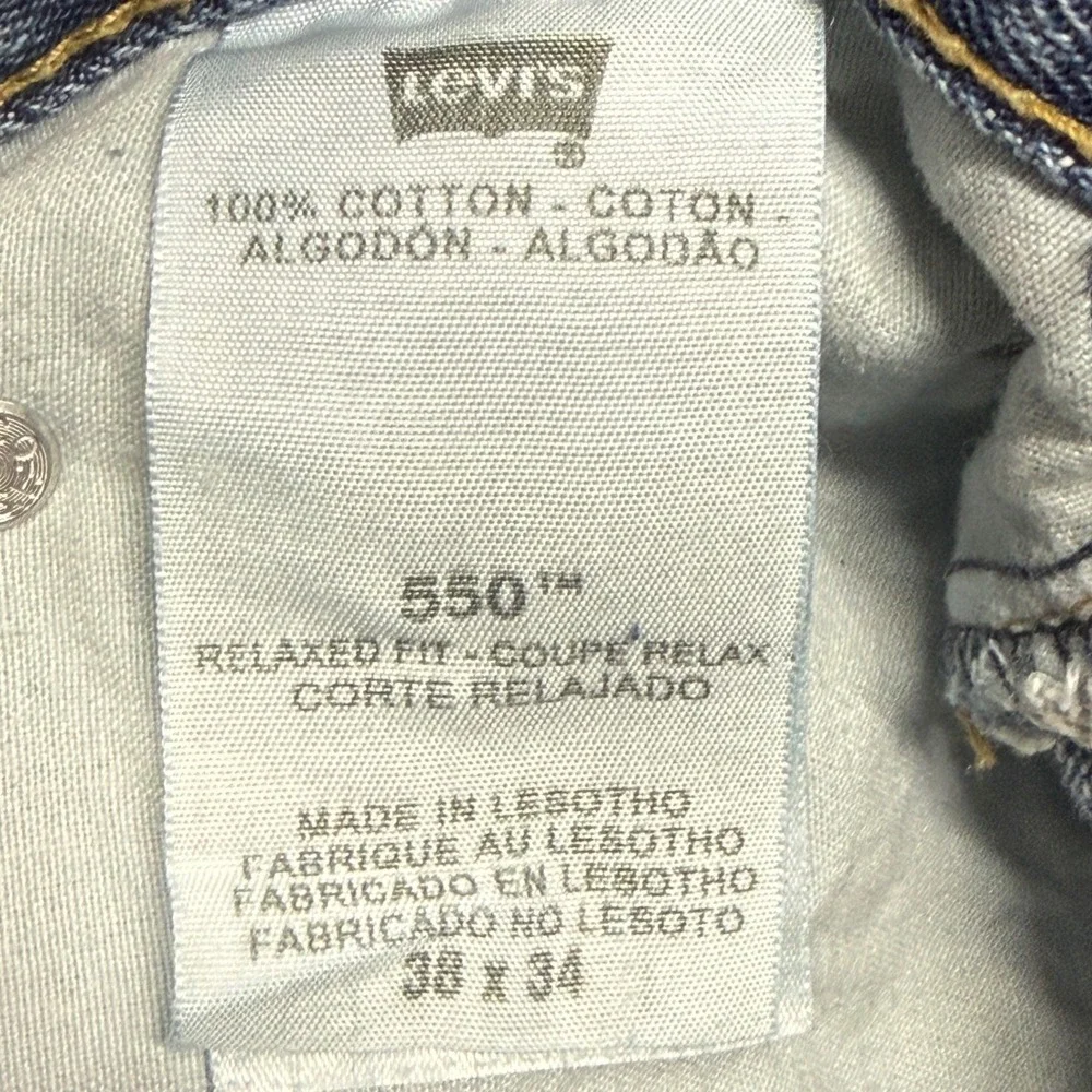 Levis 550 Jeans Mens Measures 37x34‎ Tag 38x34 Blue Relaxed Fit Tapered Workwear